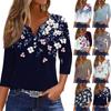 Women's T Shirt Tee Print Button 3/4 Sleeve Daily Weekend Fashion Basic V Neck Regular Top
