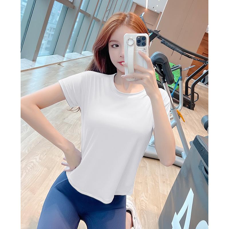 Summer thin loose outdoor sports women's fitness elastic quick-drying clothes running clothes thin yoga clothes short sleeves