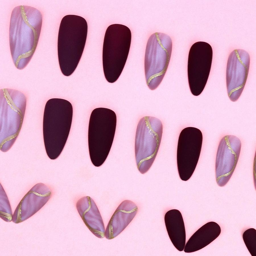 24 шт. матовых миндальных пластин для дизайна ногтей, сладкие и прохладные позолоченные блестящие узоры