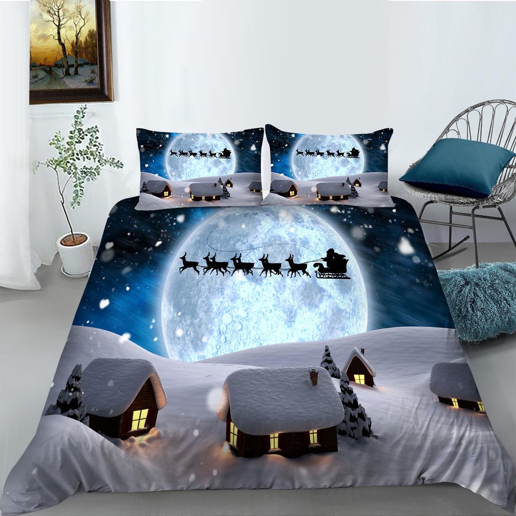 3D Christmas Bedding Holiday Decoration Quilt Cover Pillowcase 2 or 3 Double Bed Single Bed Full Size Soft Washable Zipper Home Decoration