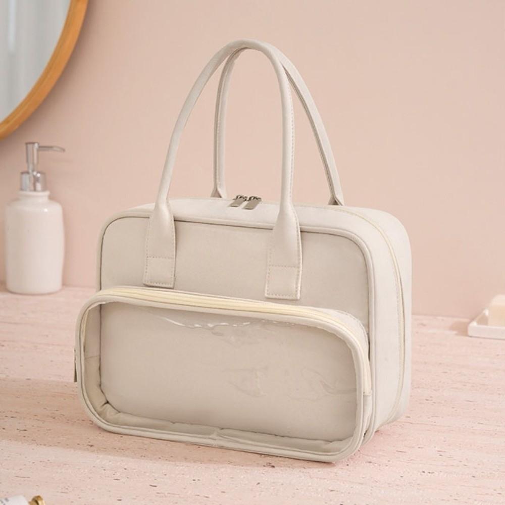 Solid Color Handheld Cosmetic Case Large Capacity Toiletry Bag Simple Makeup Bag Ladies