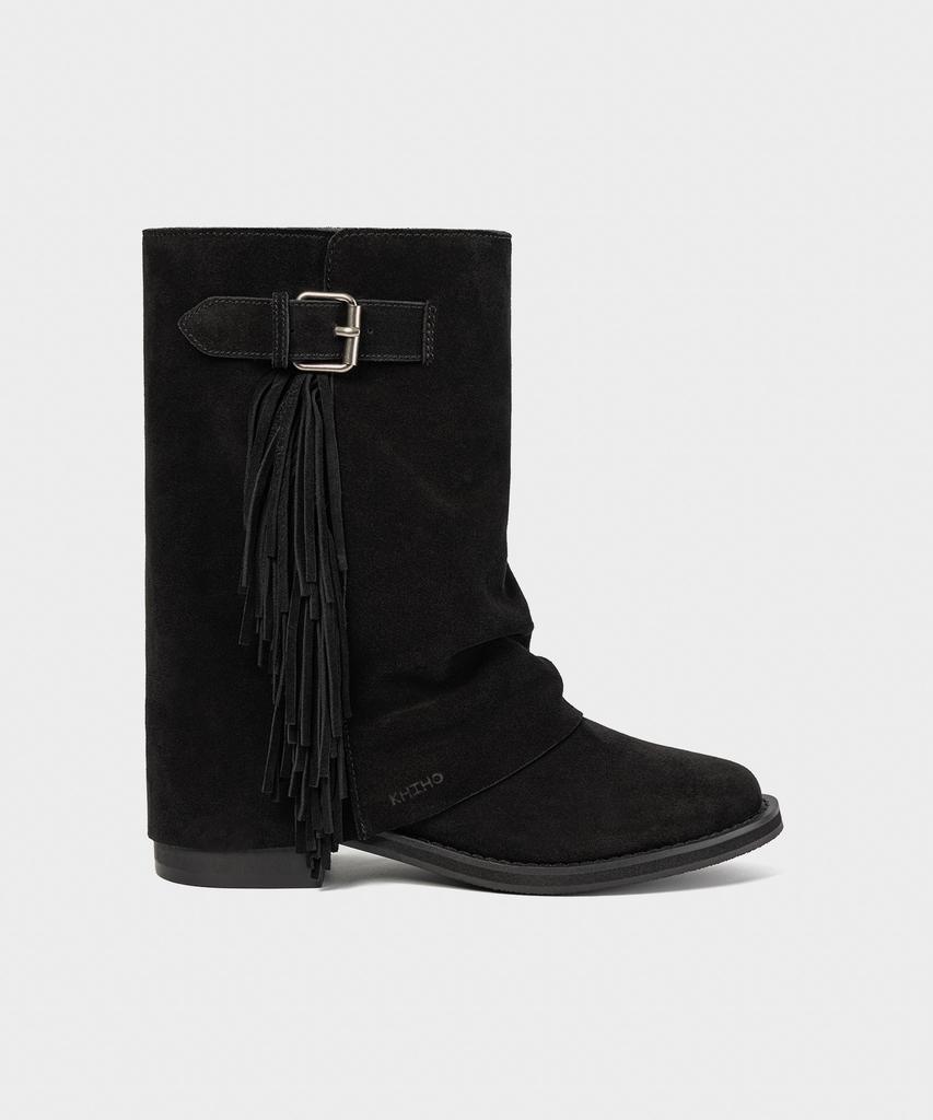 Khiho Freya Fringe Mid Boots Black