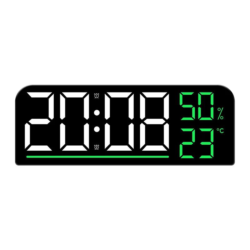 Large Screen LED Digital Wall Clock Time Temperature Humidity Display 2-Alarms Clocks Brightness Adjustable Electronic Clock