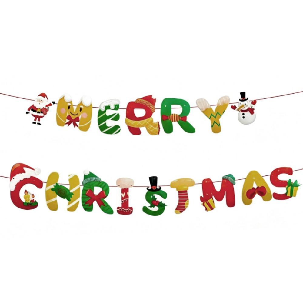 Cartoon Print Merry Christmas Banner Paper Holiday Party Bunting  New Year Decorations