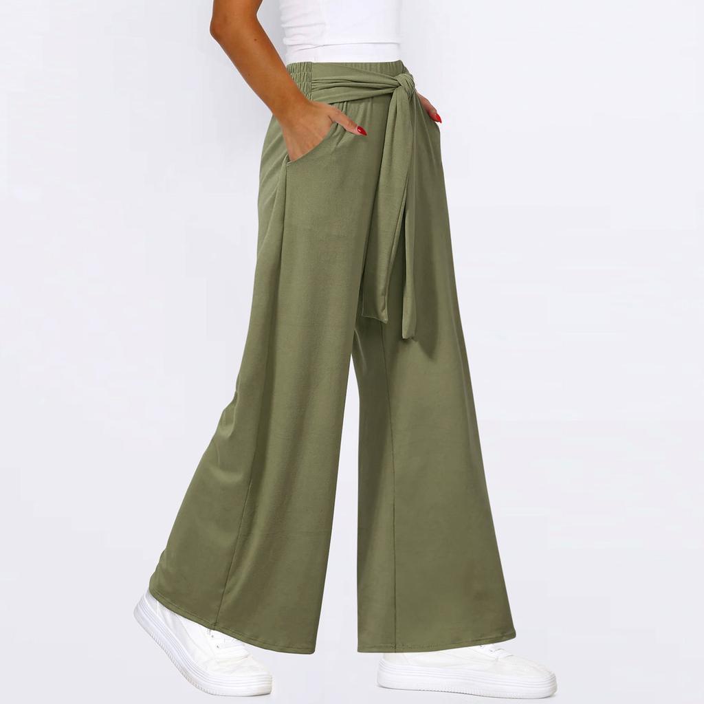 Women's Lace-Up Wide-Leg Pants Casual Pants Solid Color Trousers With Pockets