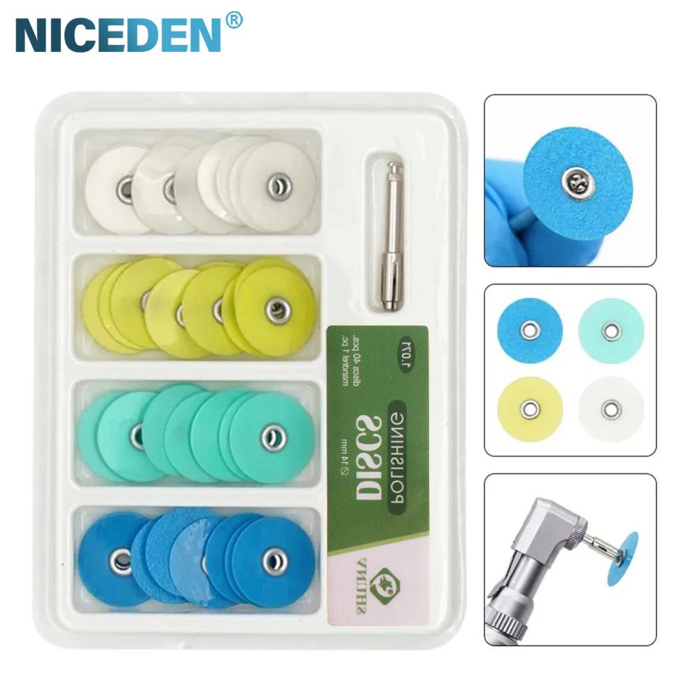 NICEDEN 40Pcs/box Dental Polishing Discs Dental Composite Polishing Disc Gross Reduction Contouring Mandrel Stripes Set