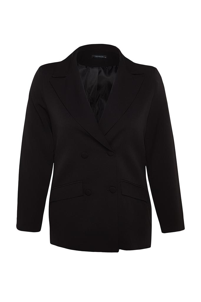 Women's Fashion New Big Size Jacket Black Double Closure Woven Blazer Jacket