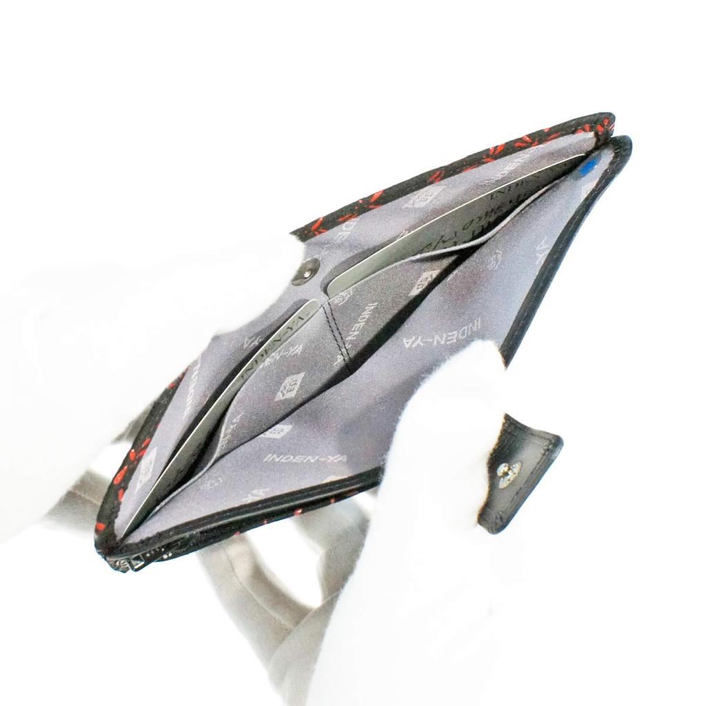 Inden Long Wallet Bundle L Тонкая оленья кожа черного цвета с красным лаком Узор стрекозы [Indenya] 2107-21-008