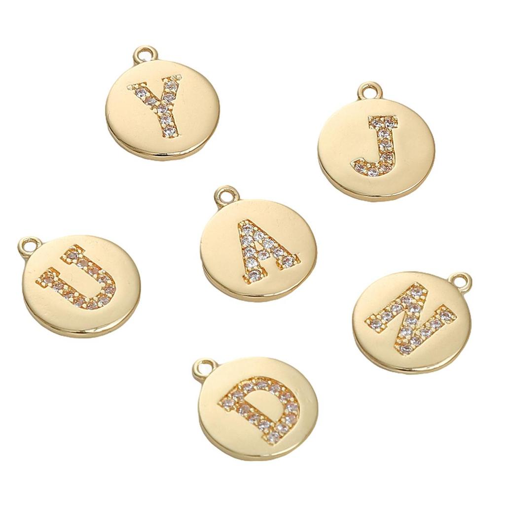 Copper Zirconium Inlaid Circular 26 Letter Pendant For DIY Jewelry Making Craft Accessories
