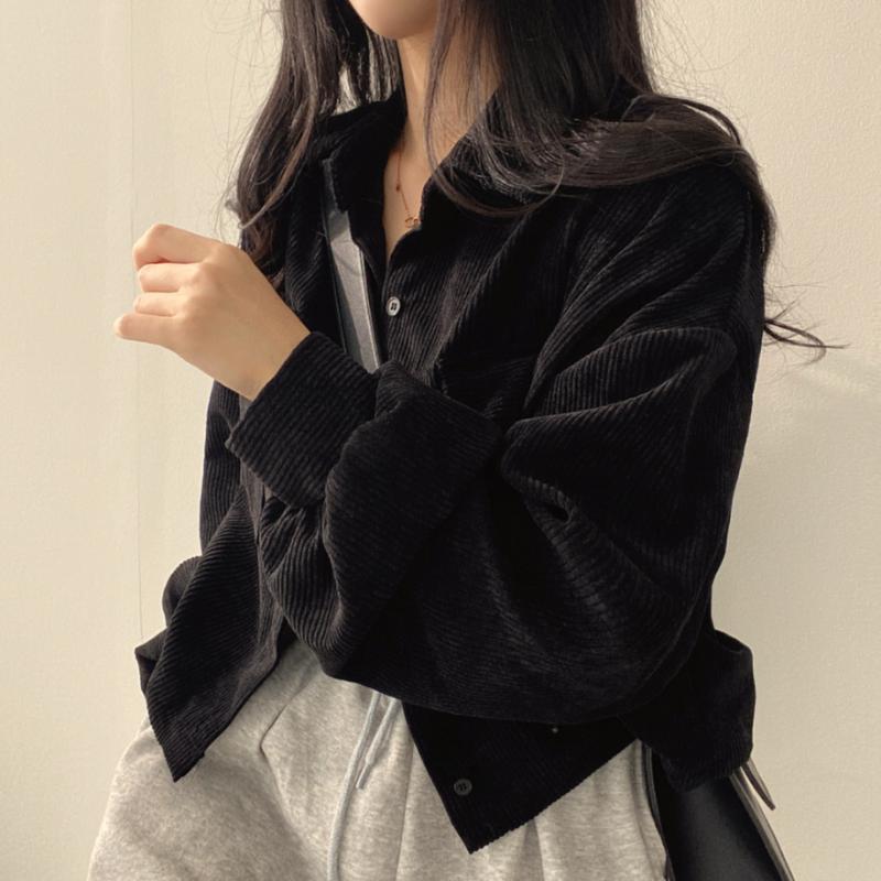 Осень 2023, свободная вельветовая повседневная куртка в стиле ретро, ​​удобная утолщенная универсальная рубашка с длинными рукавами, топ, женское шикарное короткое пальто