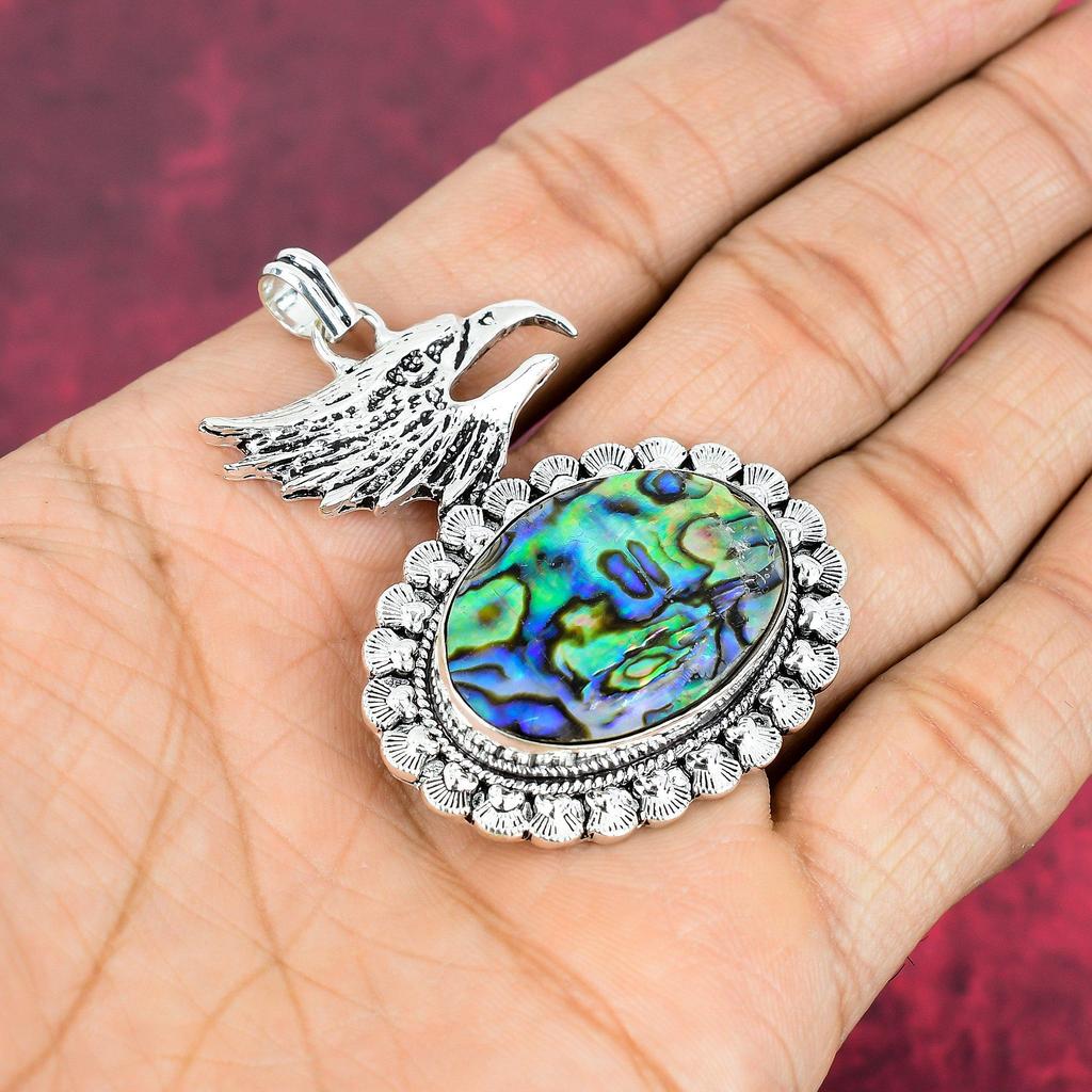 Abalone Shell 925 Solid Sterling Silver Pendant, Handmade Gemstone Pendant Jewelry, Gifts For Wife Brand New Pendant