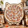 Cute Kitten Cat Wooden Puzzle Brain Burning Unique Irregular Puzzle Cat-shaped Jigsaw For Adults