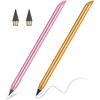 Inkless Pencil, Infinite Metallic Writing Pencil, Eternal Portable Pencil With 2 Replacement Tips, Infinite Pencil, Colastic Material Gold & Pink