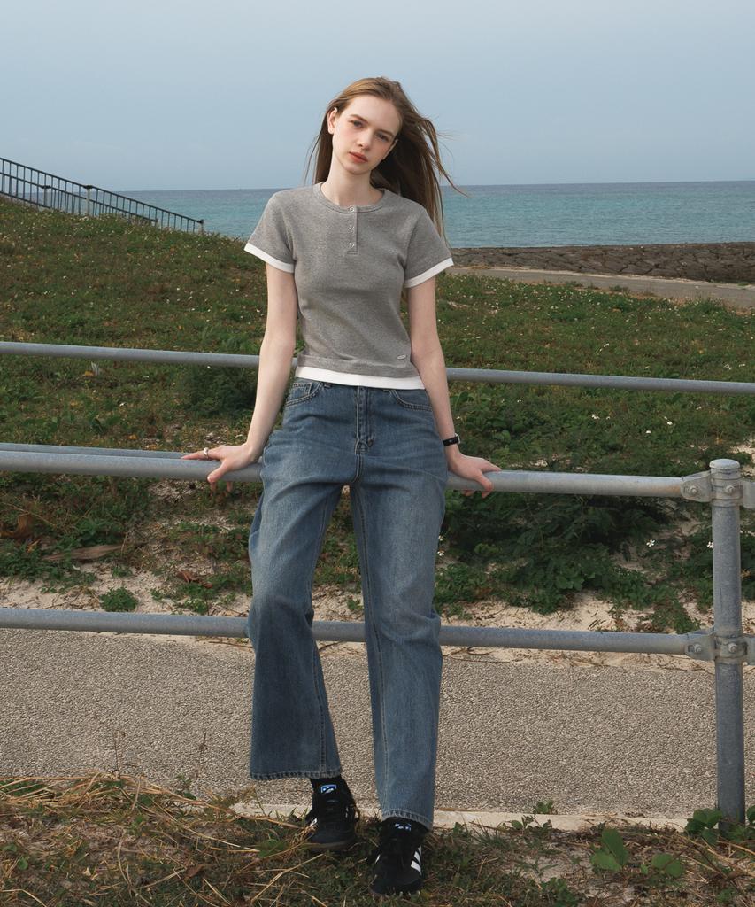 DEHEVE Layered Eyelet T-Shirt [Gray]