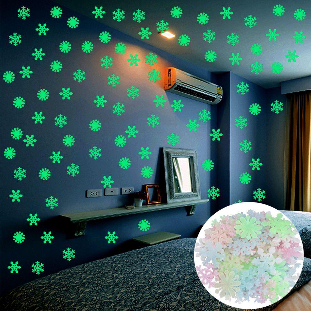 Bedroom Dormitory Decoration Christmas Stickers Wall Stickers Fluorescent 3D Luminous Snowflake