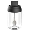 Spice Jar with Spoon Seal, Sugar and Salt Shaker, Household Condiment Bottle, 250ml, Black