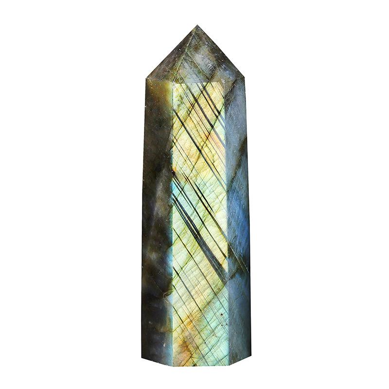 Natural Labradorite & Gray Moonstone Hexagonal Prism Crystal Ornament