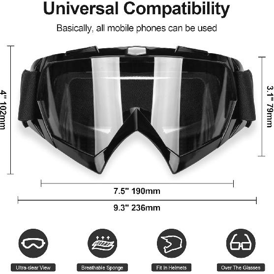 ATV Googles, Dirt Bike Goggles For Men Women, UV 400 Anti-Scratch Fog Dustproof For Adults Youth Kids