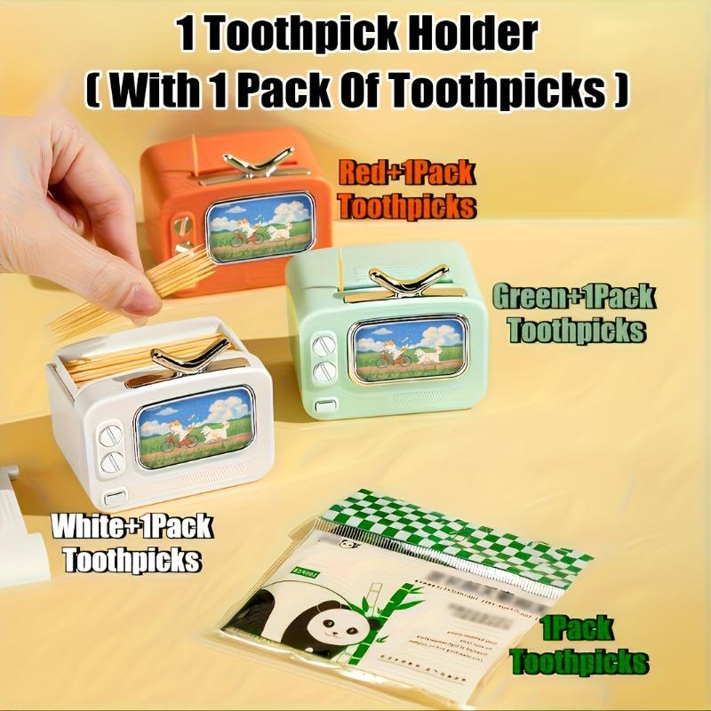 Retro TV Toothpick Holder, automatic pop-up design, decorative for kitchen and home, perfect as holiday gifts.