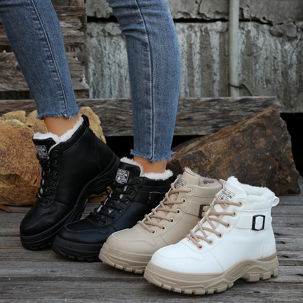 Women Boots 2024 New Fashion Casual Sneakers Winter Warm Plus Velvet All-Match Ankle Boots Women Thick-Soled Cotton Shoes Women