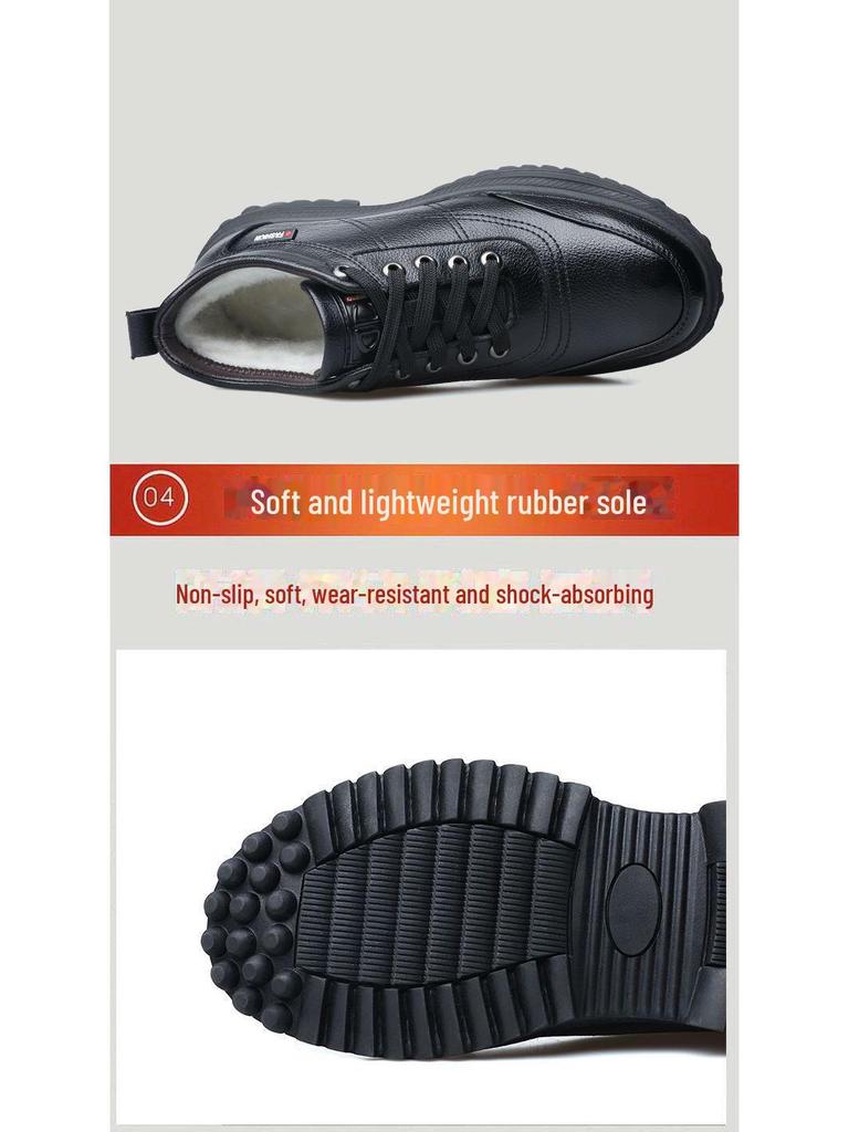 Men's Winter Velvet-Lined Leather Snow Boots - Warm, Thick, Casual Dad Shoes