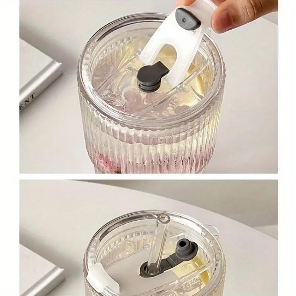 600ml Stripe Glass Cup with Lid and Straw Transparent Drinking Glasses for Juice Water and Iced Coffee Cups Mug Drinkware