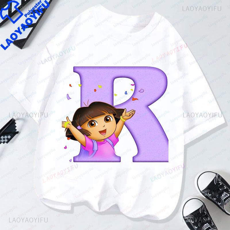 Dora The Explorer T Shirt Summer Short Sleeved Overside Clothes Hot Sale Cartoon Casual Streetwear Crew Neck Boy Girl Tops