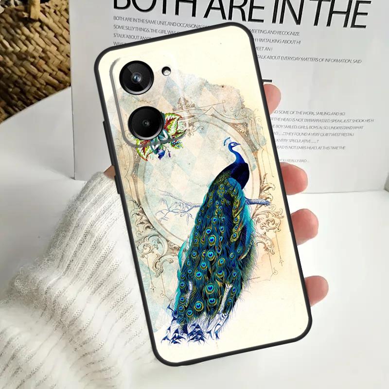 Чехол с перьями павлина для Realme GT6 GT7 15 Pro 10 11 12 13 14 Pro Plus C55 C71 C75 C67 C63 C61 C53 C35 C65