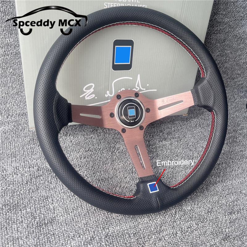 Spceddy For Steering Wheel 14inch 350mm Perforated Leather Concave Car Sports Steering Wheel