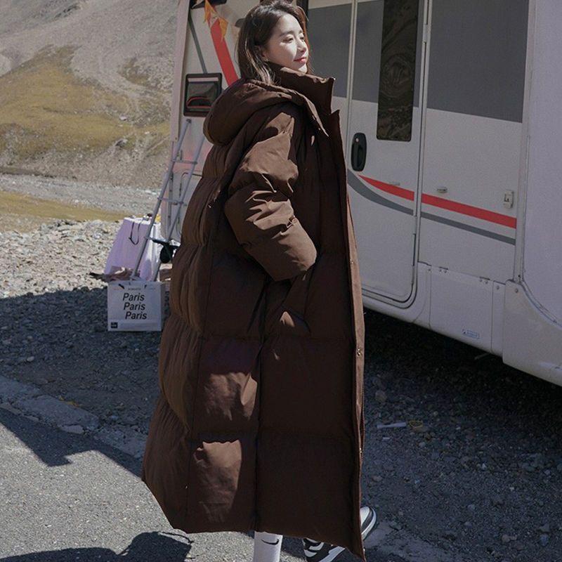 Winter Mid-length Over-the-knee Down Cotton Jacket Women's Loose Thickened Hooded Cotton Jacket