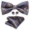 Barry.Wang Men Cravat Ties Jacquare Paisley/Floral/Striped Bow Tie Hanky Cufflinks Set Formal Casual