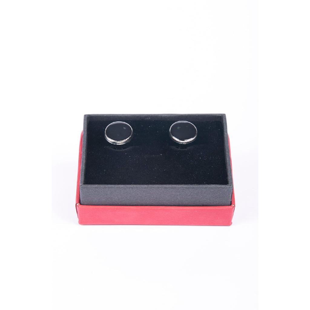 Круглая запонка с блестящим черным камнем