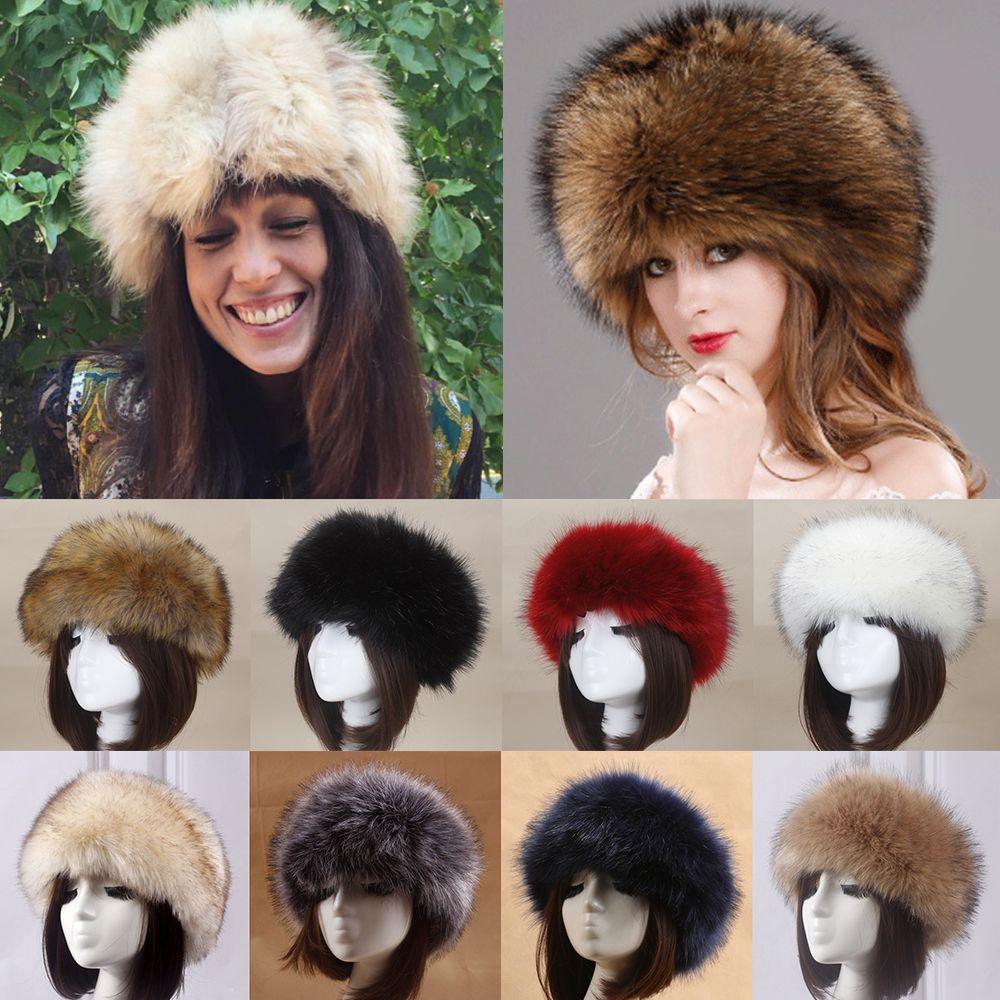 Ladies Ski Hats Earwarmer Thick Fluffy Women Russian Cap Headband Hat Faux Fur