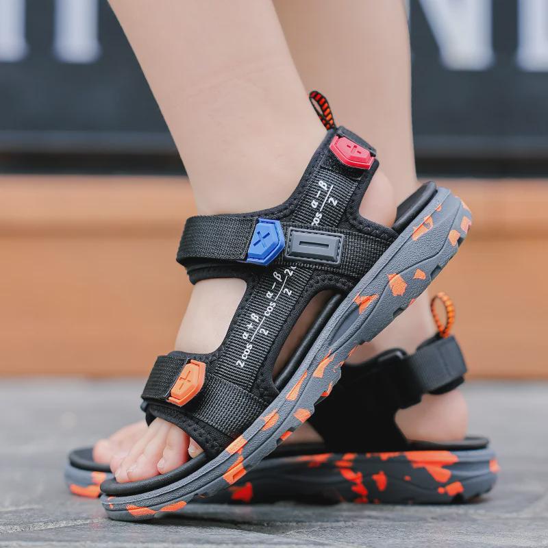 Легкие модные сандалии для мальчиков — мягкая подошва, нескользящая, летняя пляжная обувь для детей среднего и большого размера
