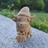 Highland Cow Home Bonsai Decor Mini Cow Figurine with Cowboy Hat 3D Printed Realistic Texture Halloween Ornament