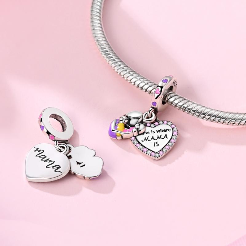 Подвеска-шарм в форме сердца с элементами ко Дню матери, подходит для браслетов, браслетов-манжет, ожерелий, женские роскошные DIY изящные бусины-подвески, ювелирные изделия