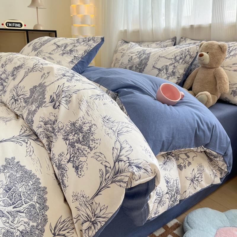 Маленький комплект из четырех предметов из чистого хлопка для спальни, сетчатый комплект из трех предметов