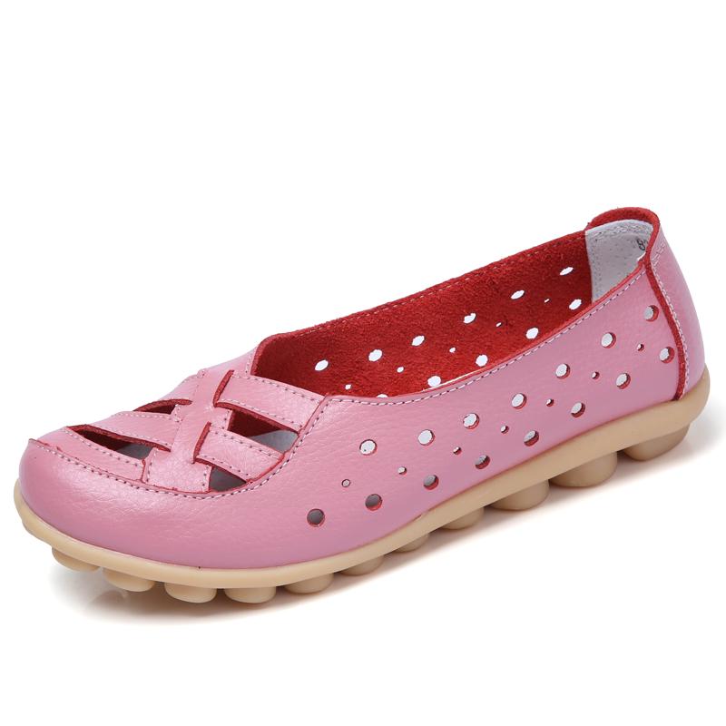 Summer Women Flat Shoes Casual Shoes Leather Slip-on Lofers Ladies Non-slip Cut Out Breathable Women's Moccasins Zapatos Mujer