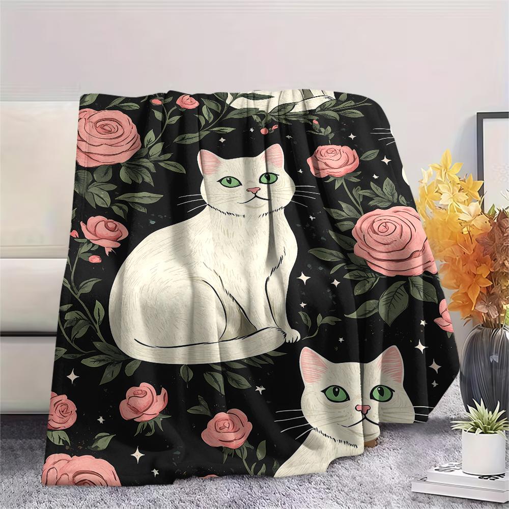 Cartoon images of cats dogs Print Flannel Blanket,High quality Comfortable for All Seasons,Home Decor,Warmth and Comfort,Perfect for Christmas Gifts