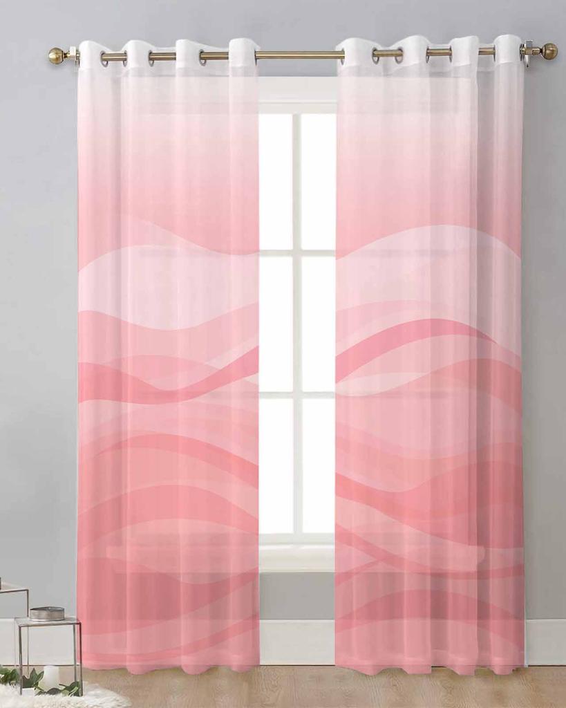 Градиентные водные ряби розовые прозрачные шторы для украшения гостиной оконные шторы для кухни тюль вуаль органза шторы