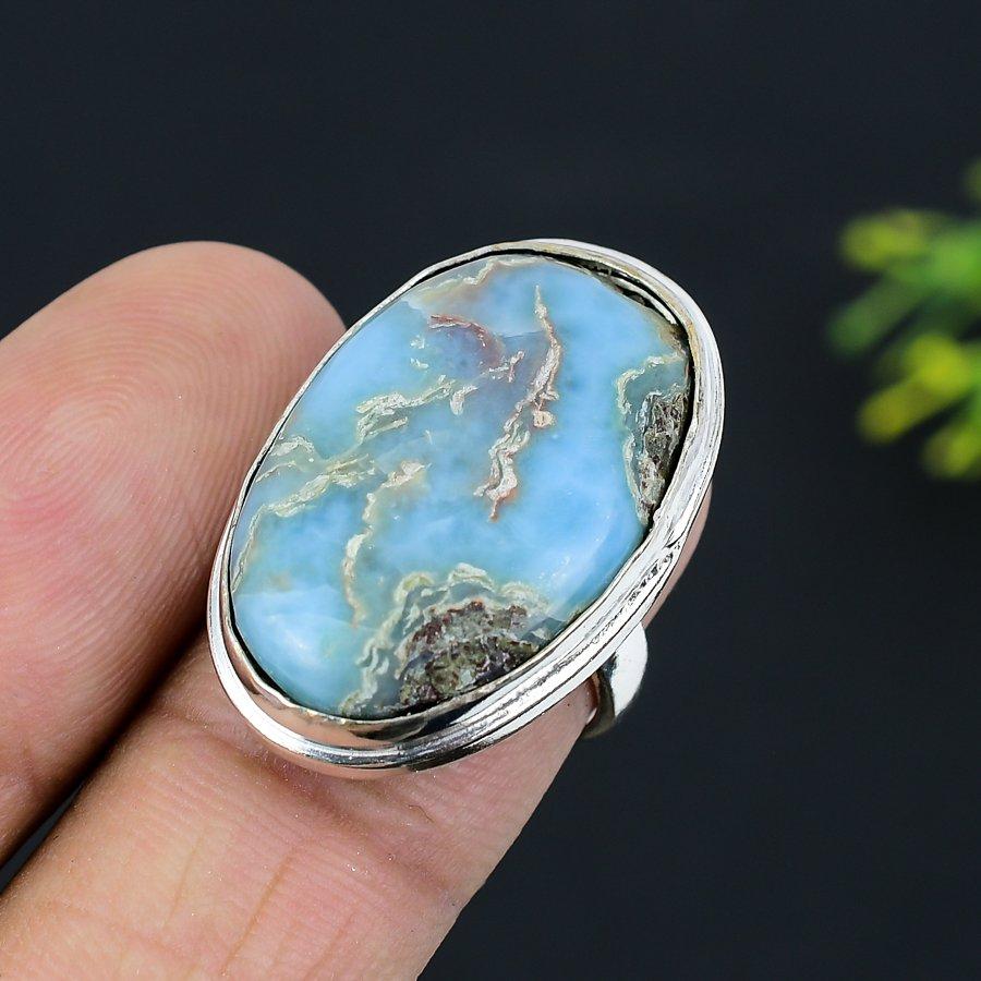 Caribbean Larimar Gemstone 925 Sterling Silver Gift Jewelry Ring Size 7