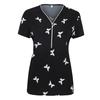Women Ladies Plus Size Print Zipper Short Sleeve V-neck Pullover Tops Shirt