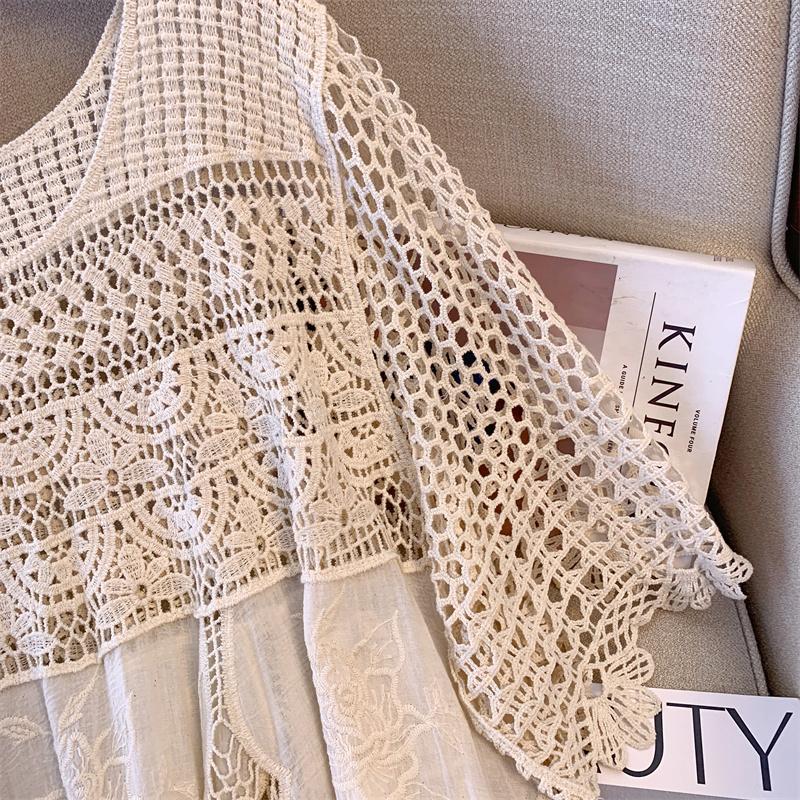 DIMANAF 2025 Летнее Женское Длинное Вязаное Платье с Рукавом Базовое Модное Кружевное Платье Свободное Платье