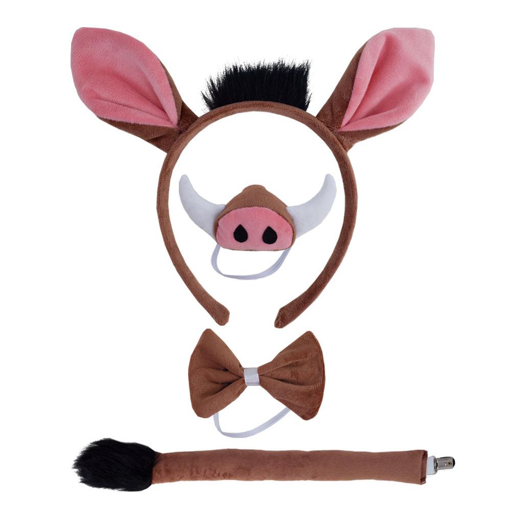 Halloween Animal Ears and Tail Set Holiday Masquerade Pig Costume Props for Kids and Adults