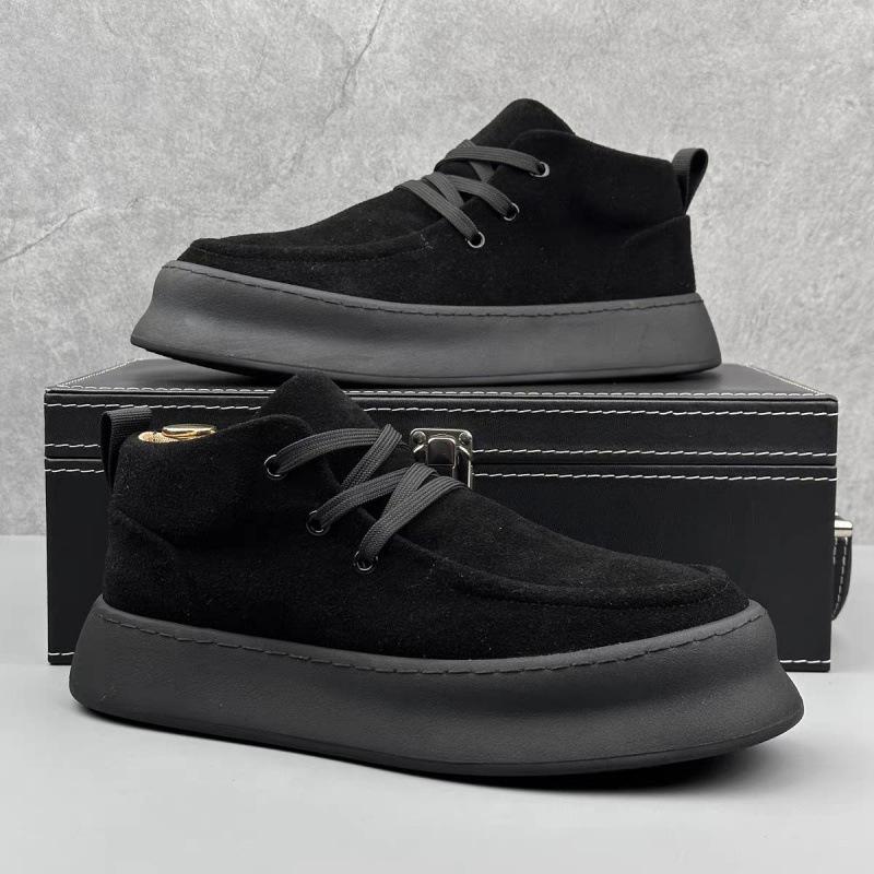 Autumn and Winter 2024 Hong Kong Style Trend Versatile Casual Board Shoes High-top Men's Shoes Men's Flip Leather Shoes Medium-top Martin Boots