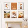 Cute Pumpkins Autumn Leaves Watercolor Canvas Prints Hello Autumn Wall Art Posters for Modern Living Room Halloween Home Decor