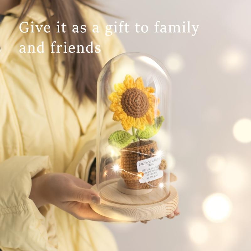 Handmade Crochet Sunflower with Rainbow Smile,for Home,Office,or Desk Decor-Perfect Mother'S Day,Valentine's,or Graduation Gift.