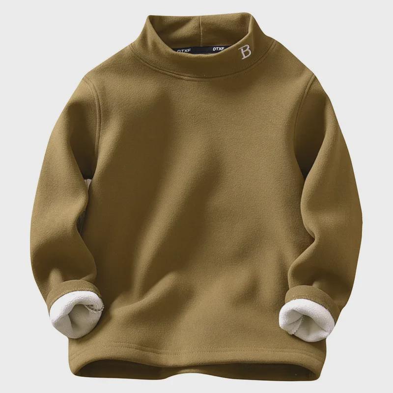 Теплая рубашка из бархата для мальчиков, осень-зима, с полувысоким воротником - утолщенная, однотонная