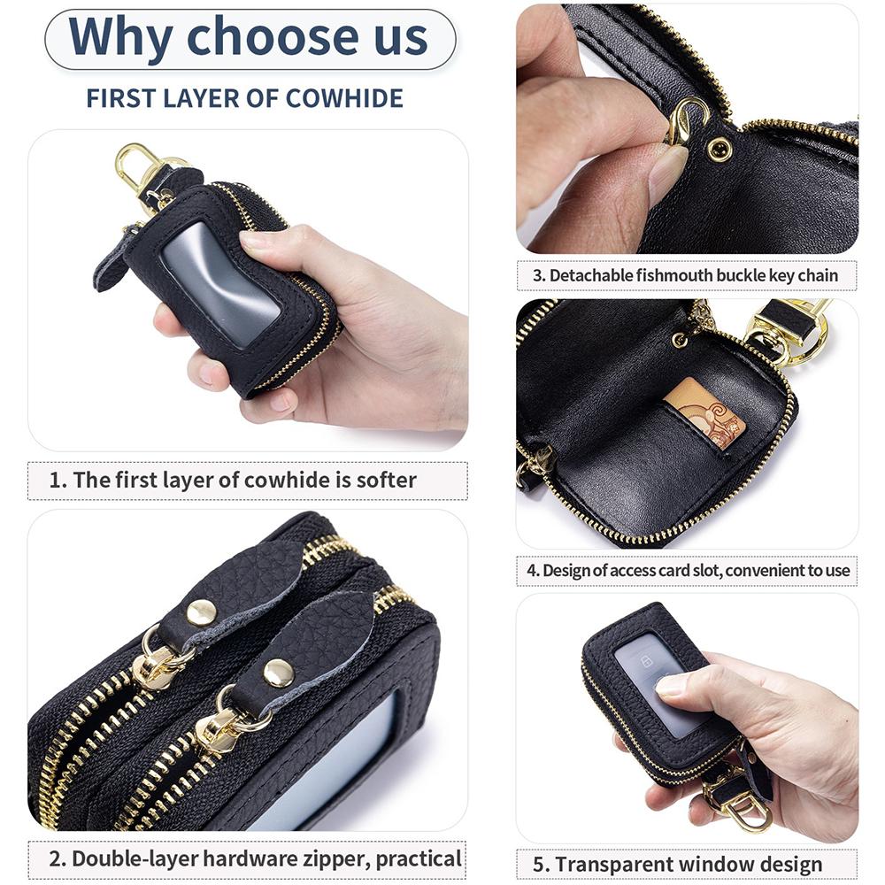 Высококачественная сумка для ключей из натуральной кожи с двойной молнией, большой вместимости, новая поясная сумка для хранения, унисекс, портативная сумка для ключей