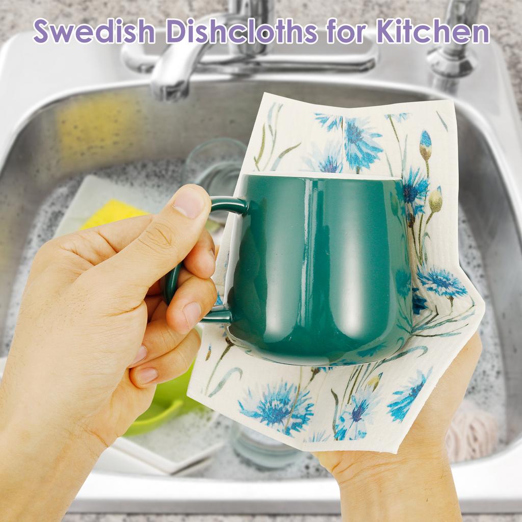 8Pcs Kitchen Dishcloth Absorbent Swedish Dishcloths Kitchen Dish Rags Reusable Wet Dry Cleaning Cloths for Kitchen Bathroom